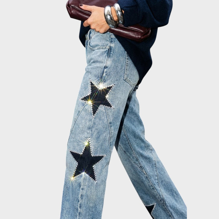 Yolanda | Jean con Apliques de Estrellas y Tiro Alto