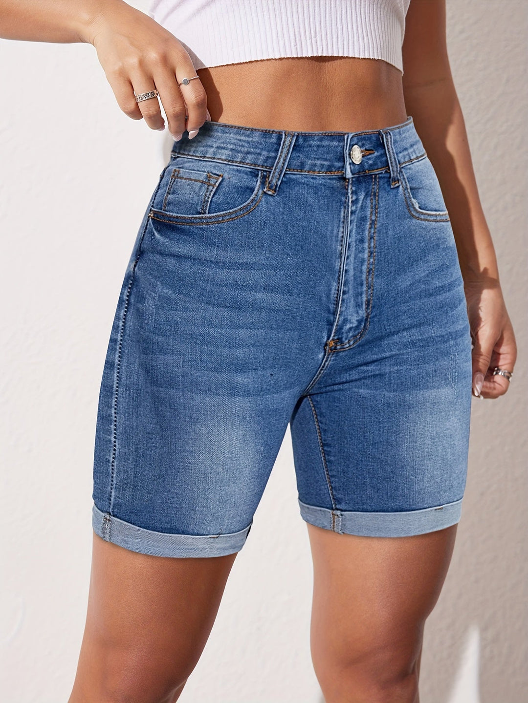 Raphaelle | Pantalón Corto de Jean Bermuda con Ajuste Elástico