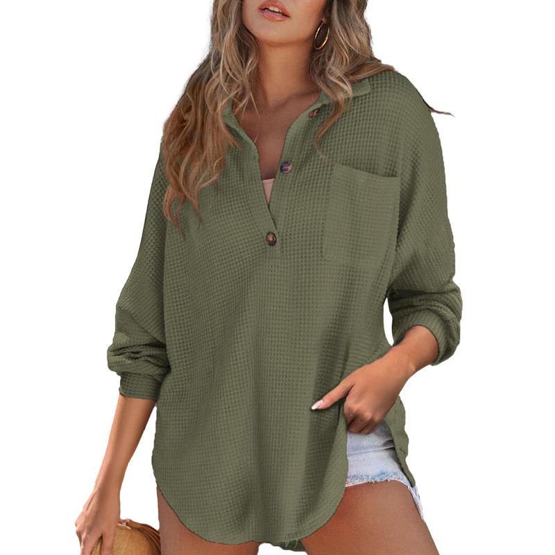 Rhannon | Suéter de Manga Larga de Cuello en V de Waffle Oversized Casual