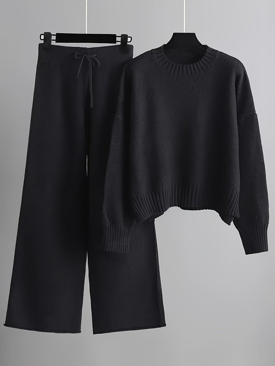 Conjunto de Ropa de Casa de Punto Acogedor Emily – Suéter Relajado y Pantalones de Pierna Ancha