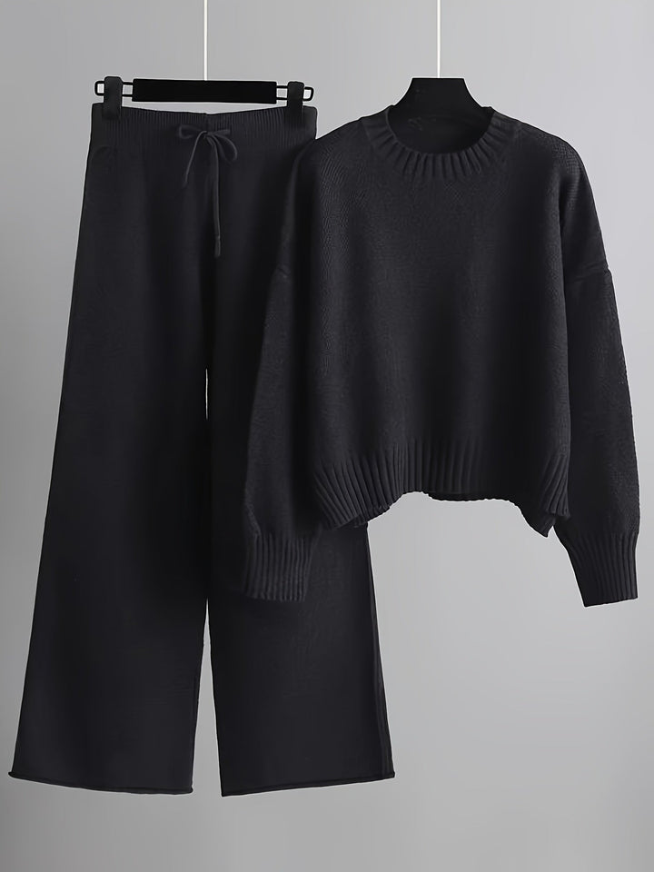 Conjunto de Ropa de Casa de Punto Acogedor Emily – Suéter Relajado y Pantalones de Pierna Ancha