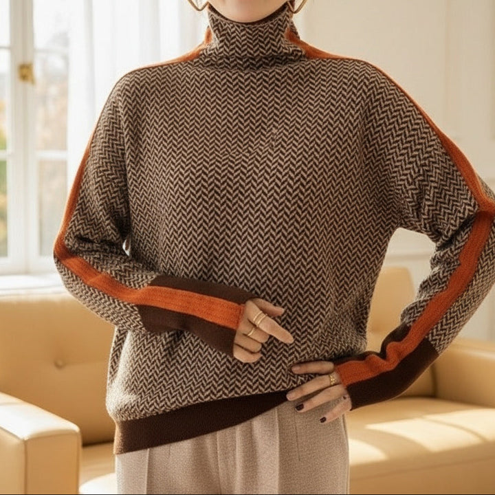 Eleanor | Suéter de Cuello Alto Herringbone Luxe