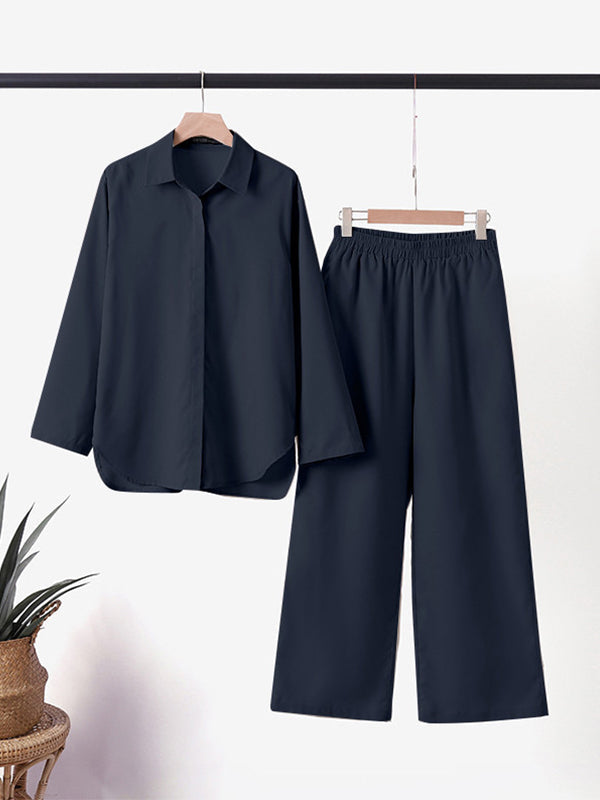 Denice | Conjunto Casual Elegante de Dos Piezas – Top Abotonado Relajado y Pantalones de Pierna Ancha