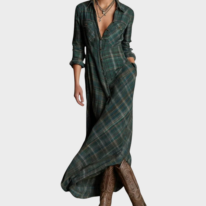 Amparo | Vestido Camisero Largo a Cuadros