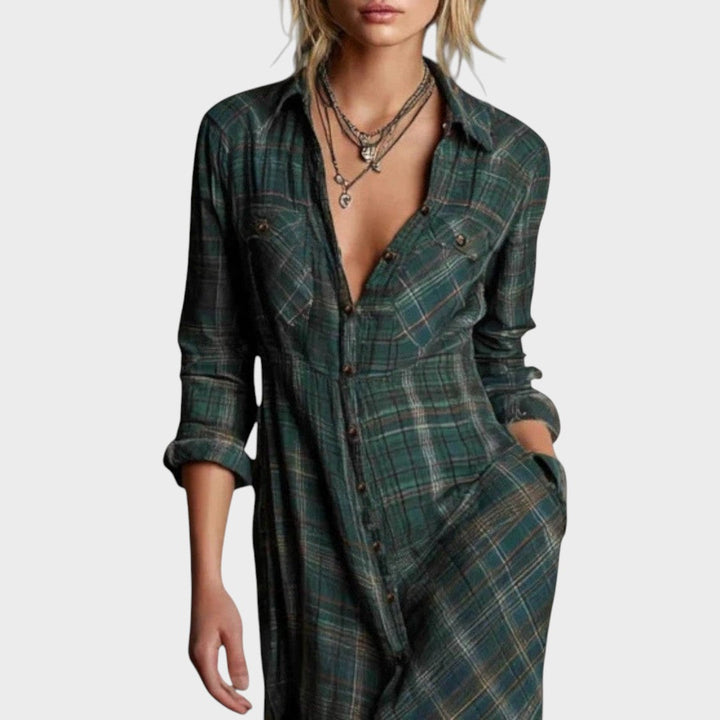 Amparo | Vestido Camisero Largo a Cuadros
