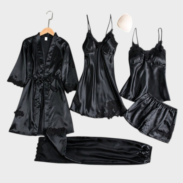 Rebecca | Conjunto de Pijama de 5 Piezas de Encaje Satinado