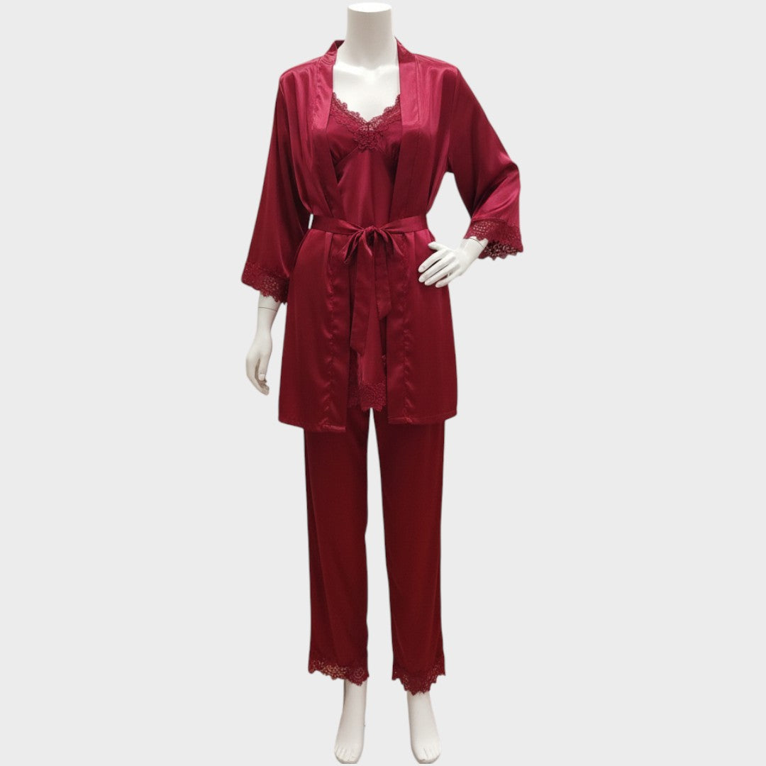 Rebecca | Conjunto de Pijama de 5 Piezas de Encaje Satinado