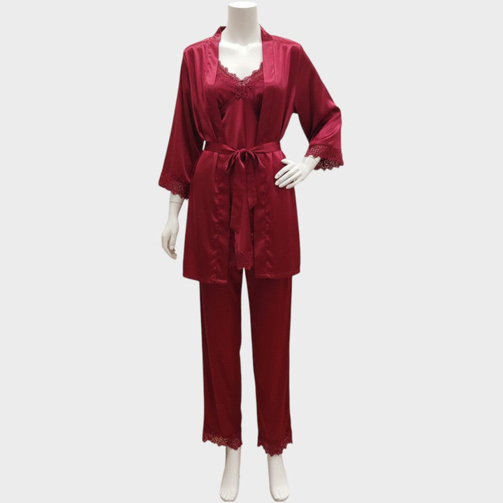 Rebecca | Conjunto de Pijama de 5 Piezas de Encaje Satinado