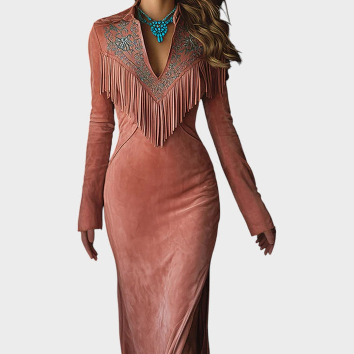 Otilia | Vestido Largo de Ante con Flecos