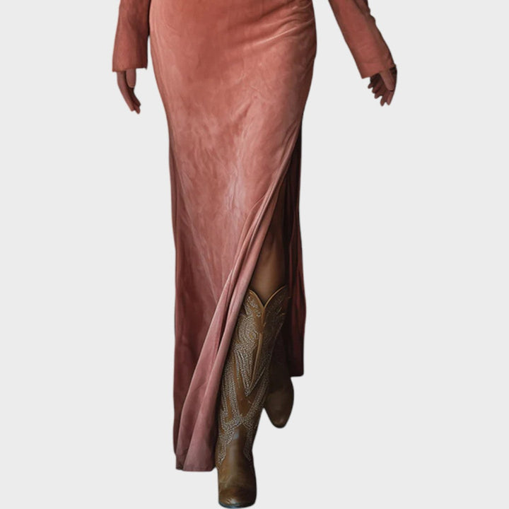 Otilia | Vestido Largo de Ante con Flecos