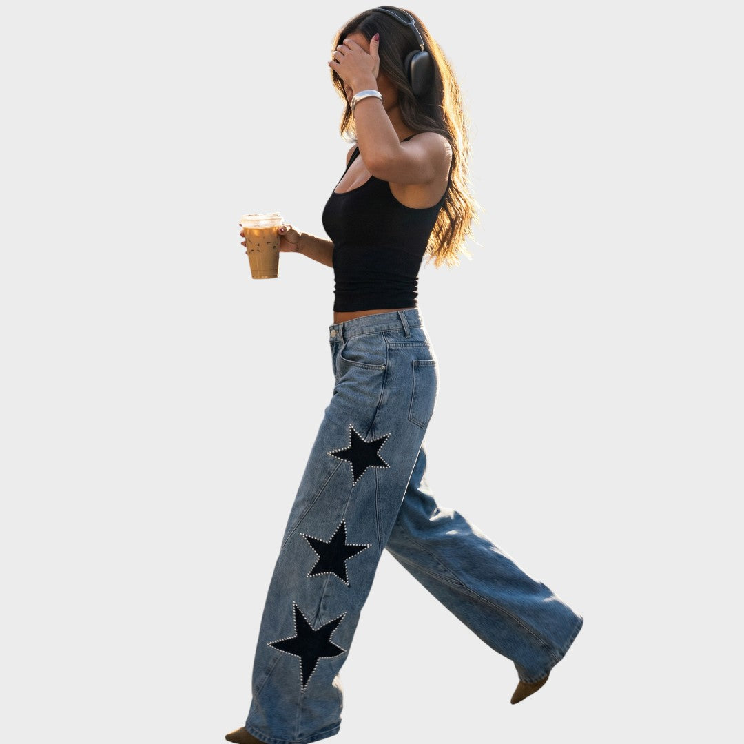 Yolanda | Jean con Apliques de Estrellas y Tiro Alto