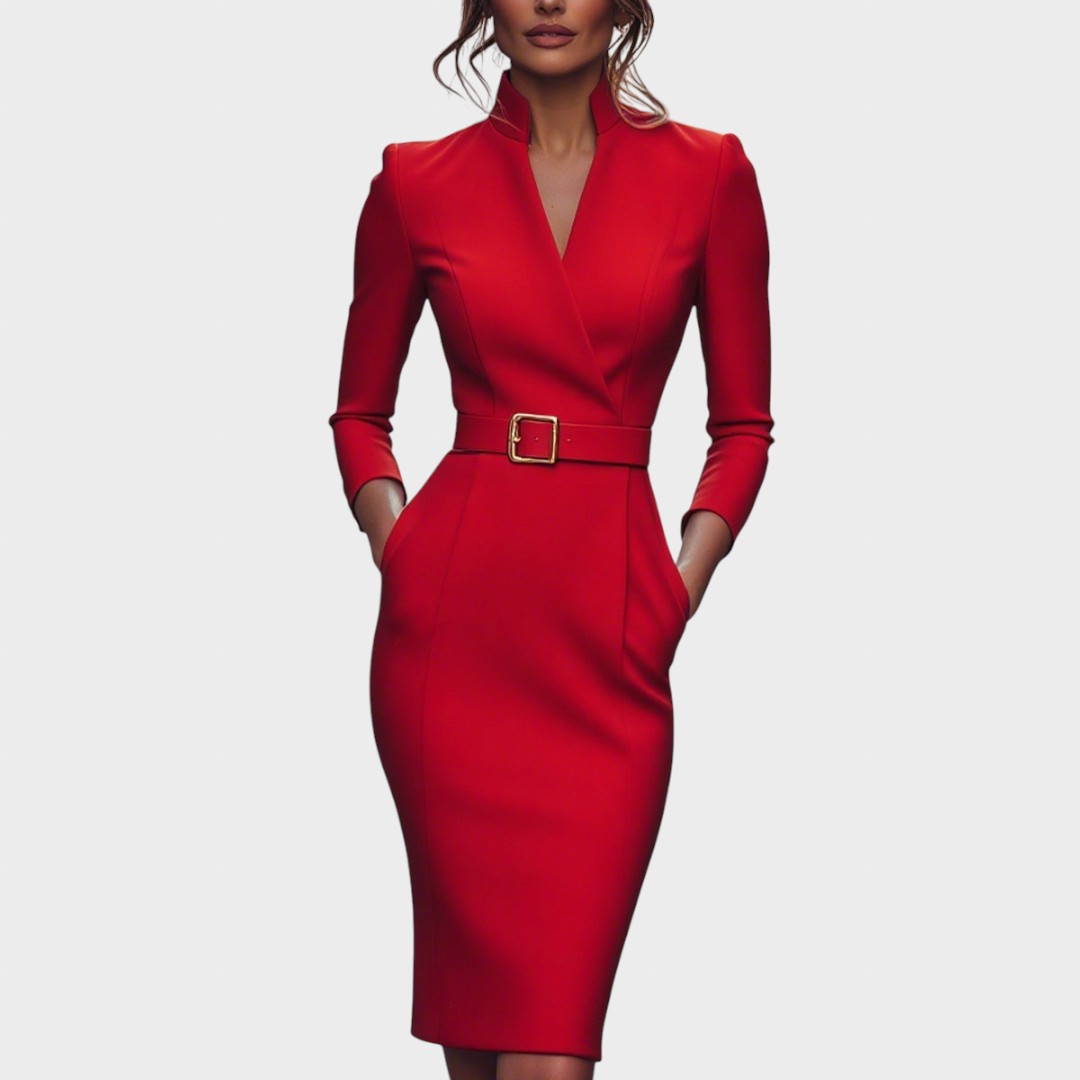 Delmira | Vestido Midi con Escote Envolvente y Cinturón