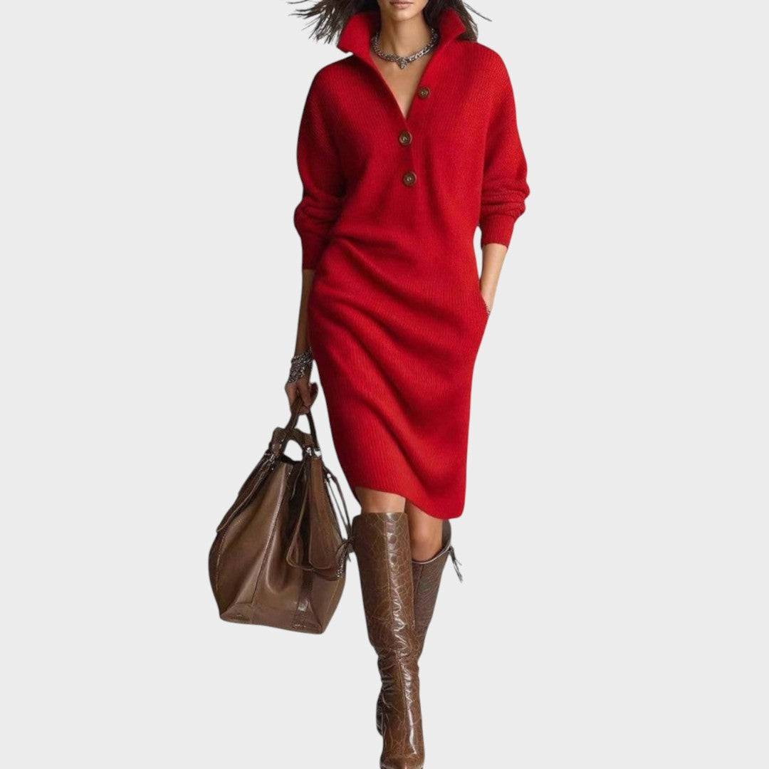 Aymará | Vestido Midi de Punto con Botones
