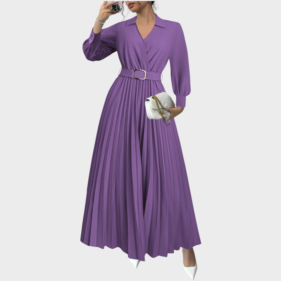 Celestina | Vestido Largo Plisado con Cinturón