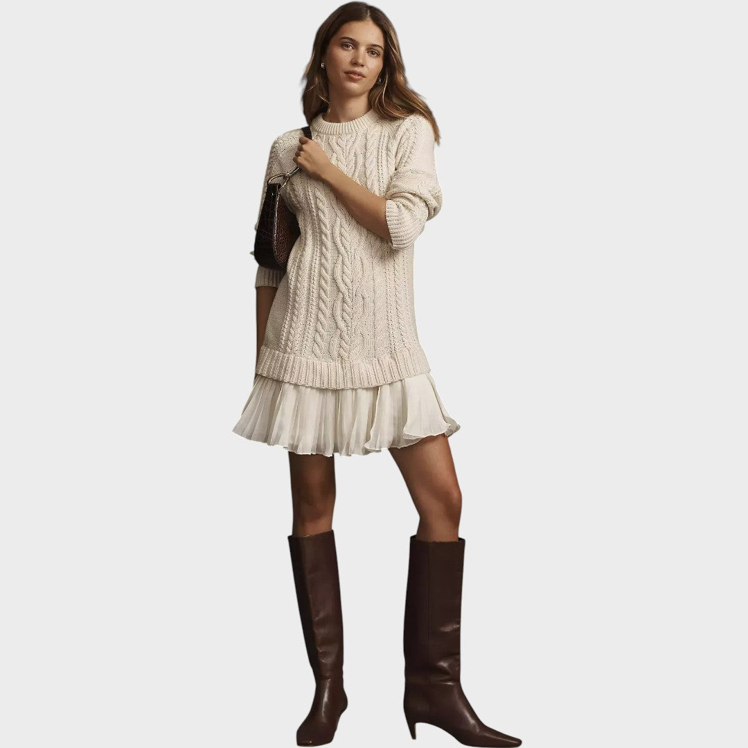 Connie | Vestido Suéter de Punto con Bajo Plisado