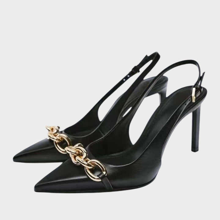 Guadalupe | Zapatos de Taco Metalizados con Cadena