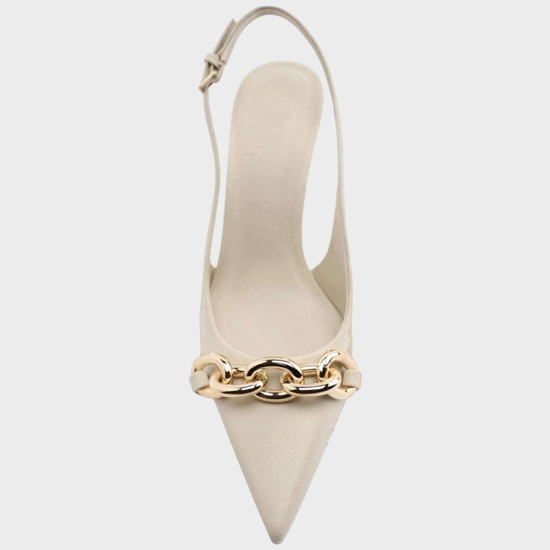 Guadalupe | Zapatos de Taco Metalizados con Cadena