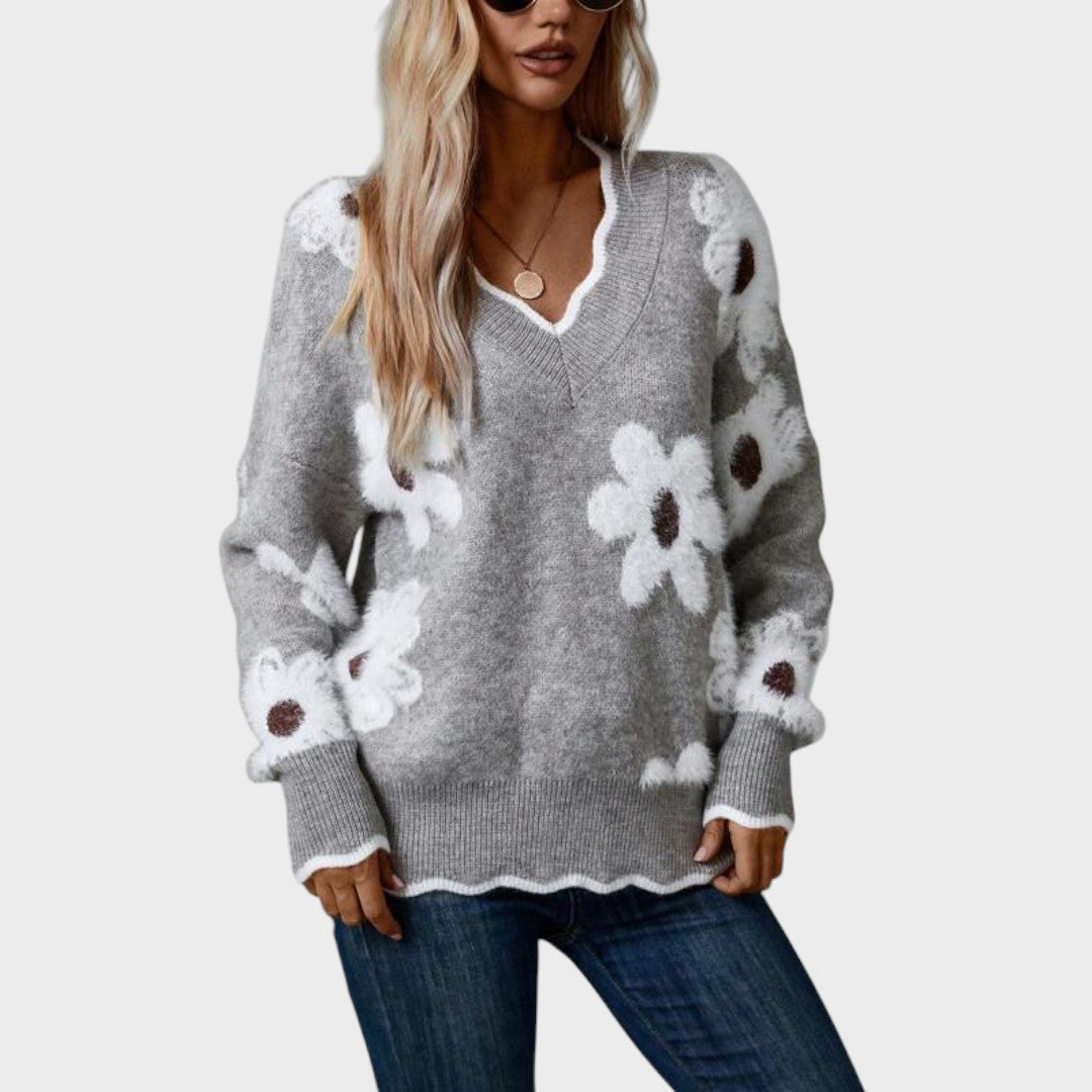 Fiamma | Suéter de Punto Floral con Escote en V