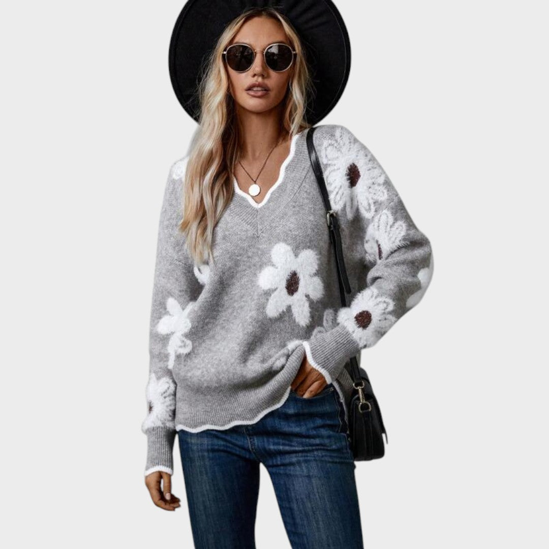 Fiamma | Suéter de Punto Floral con Escote en V