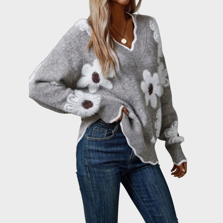 Fiamma | Suéter de Punto Floral con Escote en V