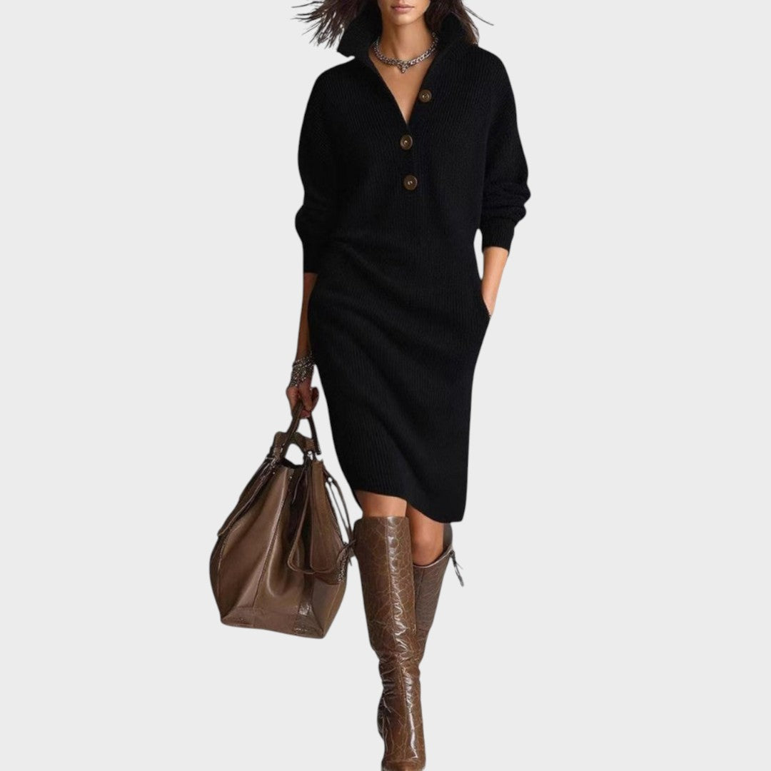 Aymará | Vestido Midi de Punto con Botones
