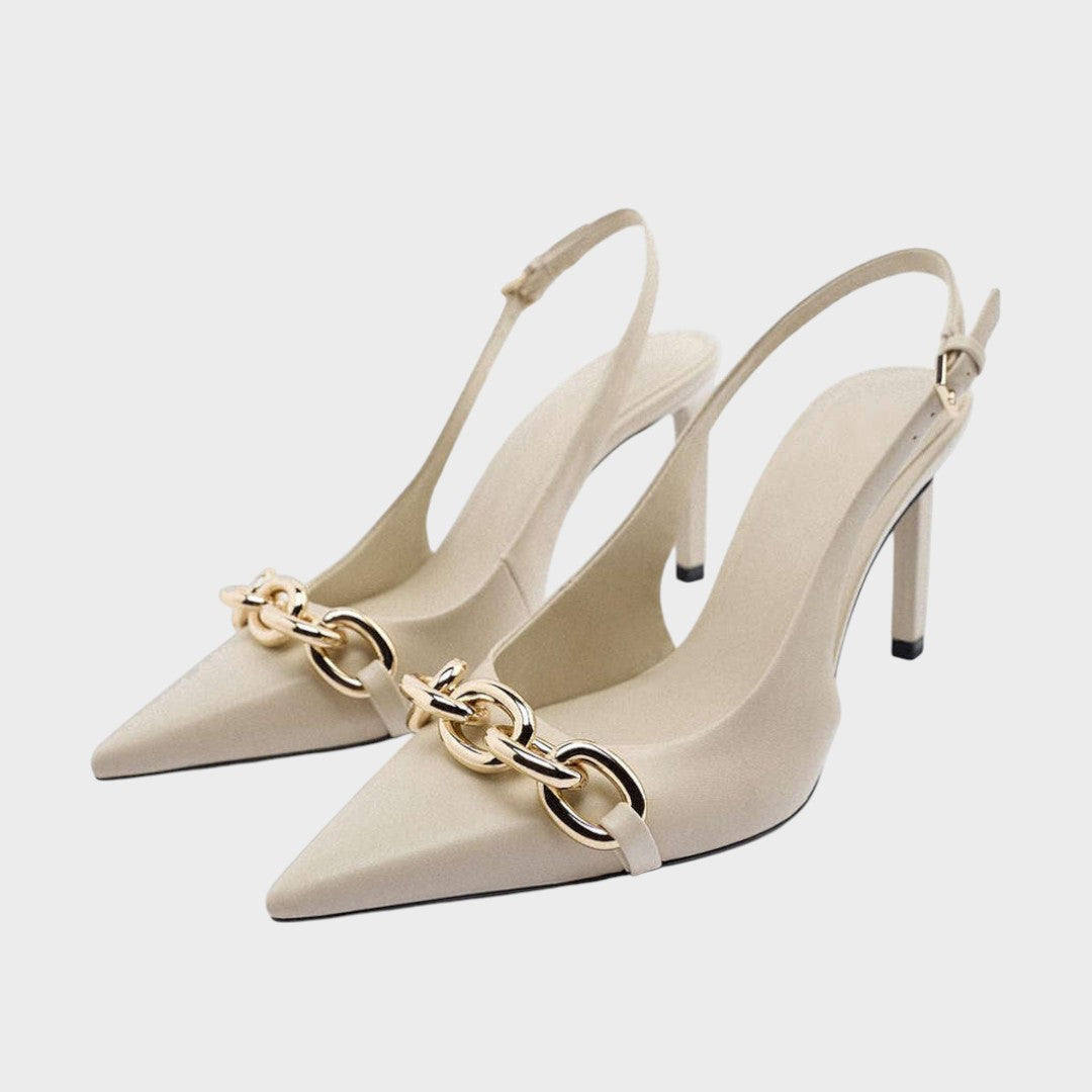 Guadalupe | Zapatos de Taco Metalizados con Cadena