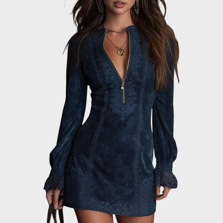 Débora | Mini Vestido de Ante con Encaje