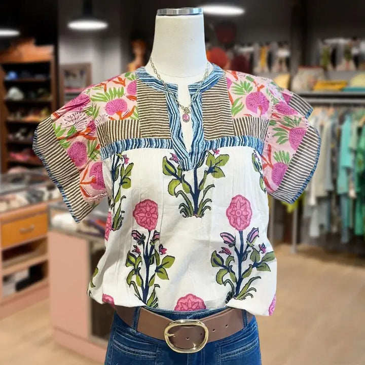 Elouisa | Top Floral Mixto Vintage Suave para Mujeres