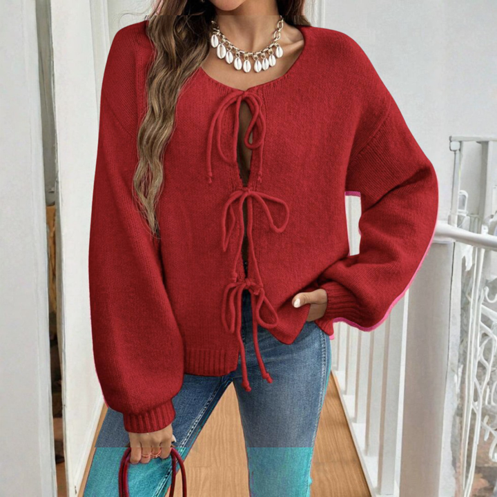 Adrienne | Cárdigan Chic de Manga Larga con Cuello Redondo y Lazo Frontal
