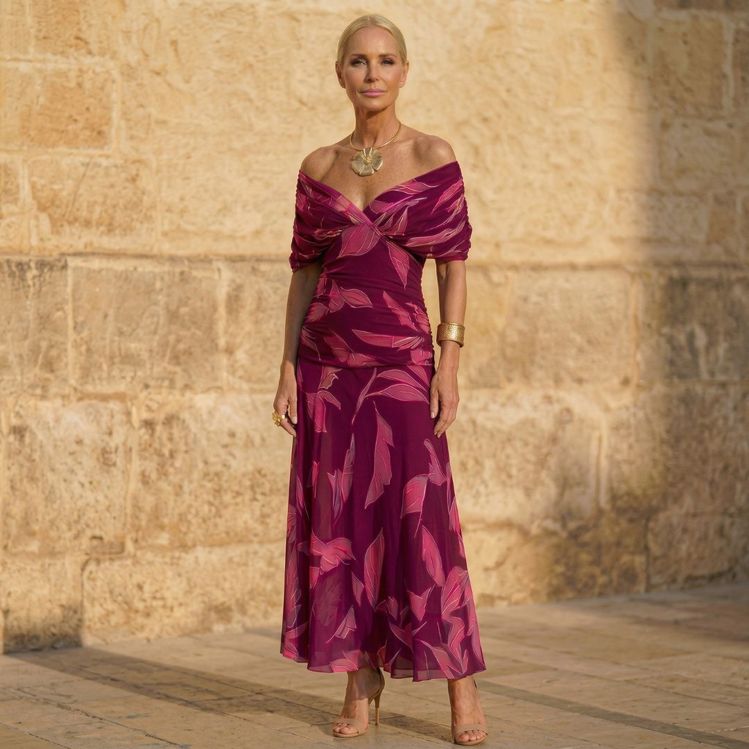 Celeste | Vestido elegante con estampado de hojas