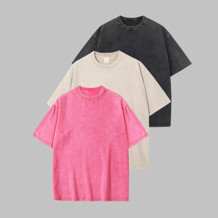 Afina | Camiseta Unisex de Cuello Redondo Oversized Lavada para Mujeres