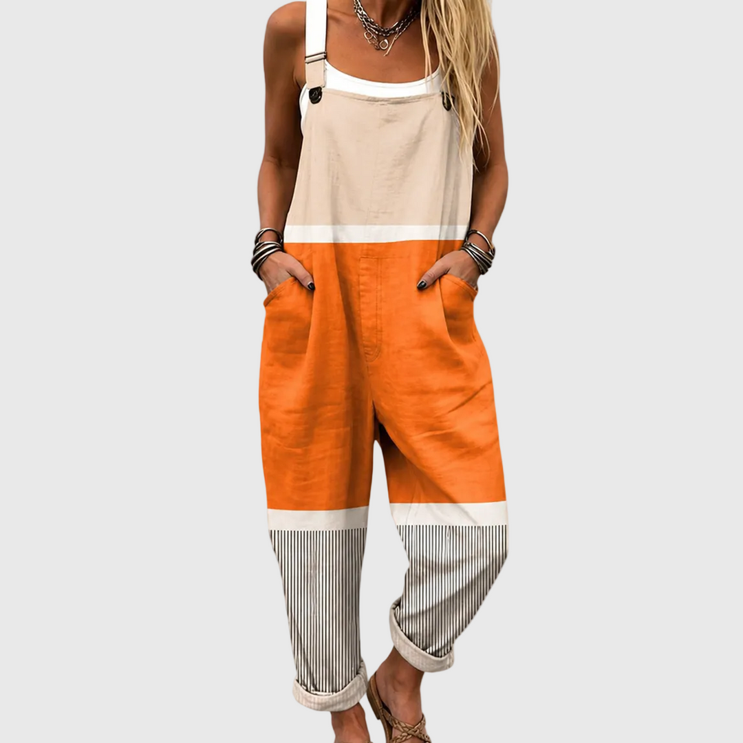 Sieglinde | Pantalón de Tirantes Color-Block Naranja-Beige