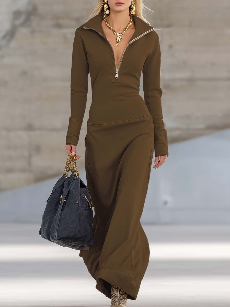 Karol | Vestido Maxi Deportivo Retro con Cremallera