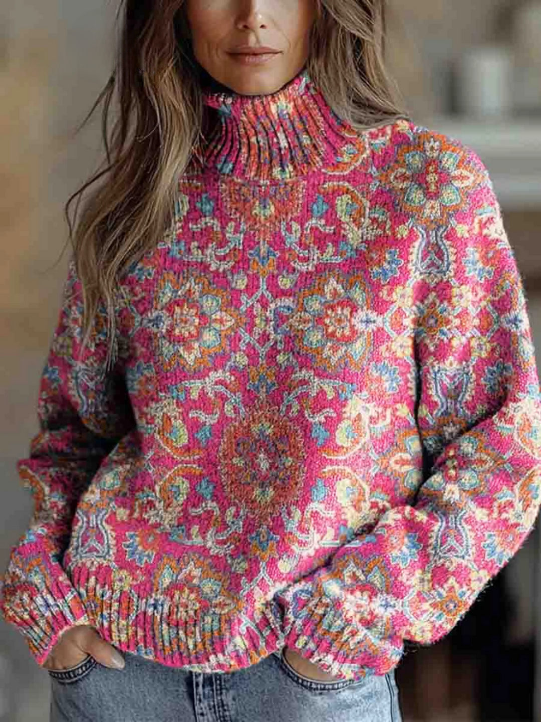 Isla | Suéter Cuello Alto Retro Floral