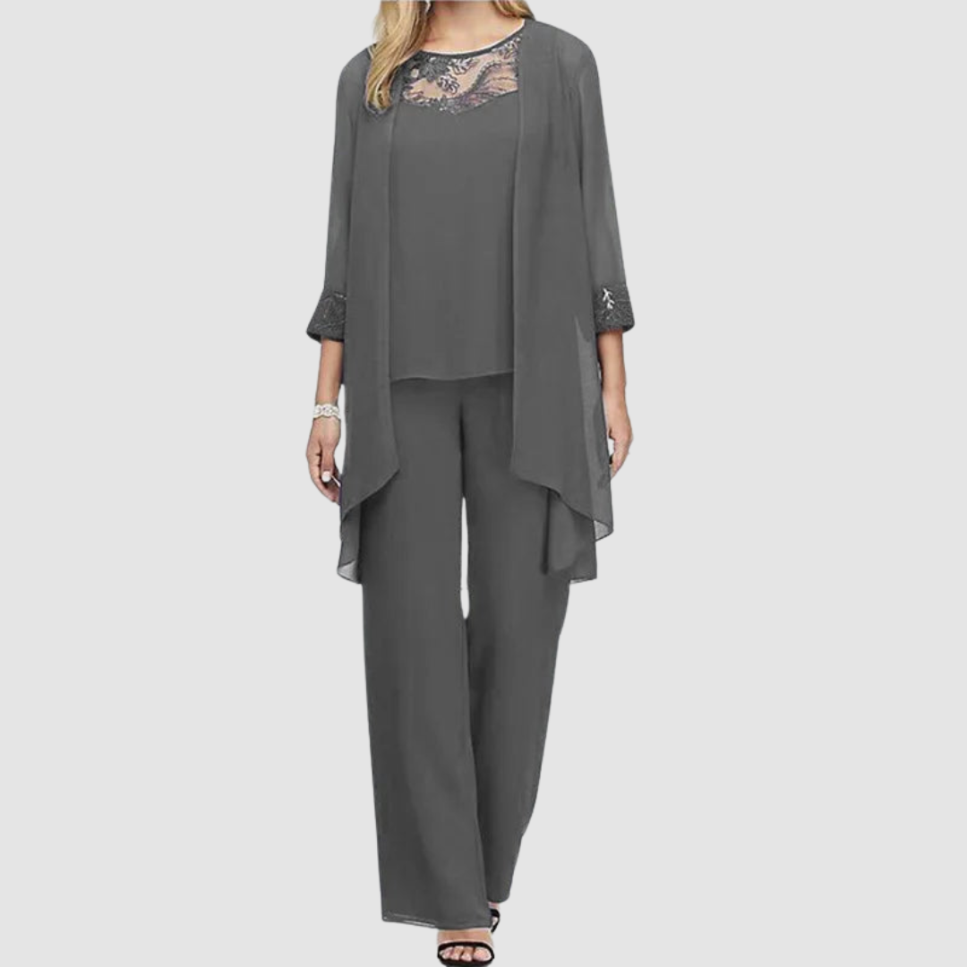 Iva | Conjunto Elegante de Tres Piezas – Top, Chaqueta y Pantalones Coordinados