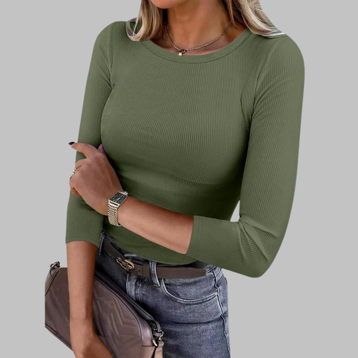 Davina | Top Casual Liso de Cuello Redondo Ajustado
