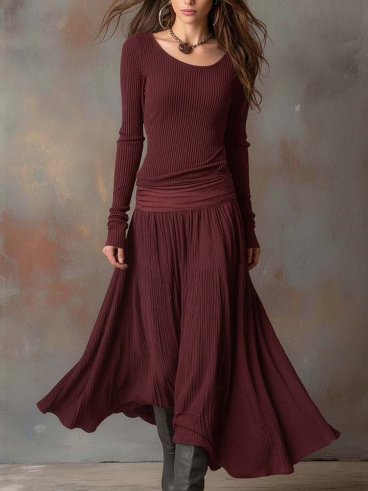 Zenaida | Vestido Maxi de Punto Acanalado Vintage
