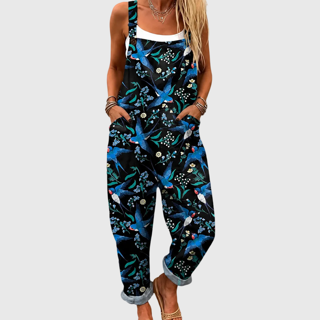Cornelia | Pantalón de tirantes negro con golondrinas
