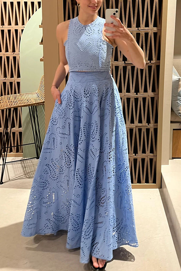 Conjunto de Top Bordado Larissa y Falda Larga de Cintura Alta – Elegante Conjunto de Dos Piezas