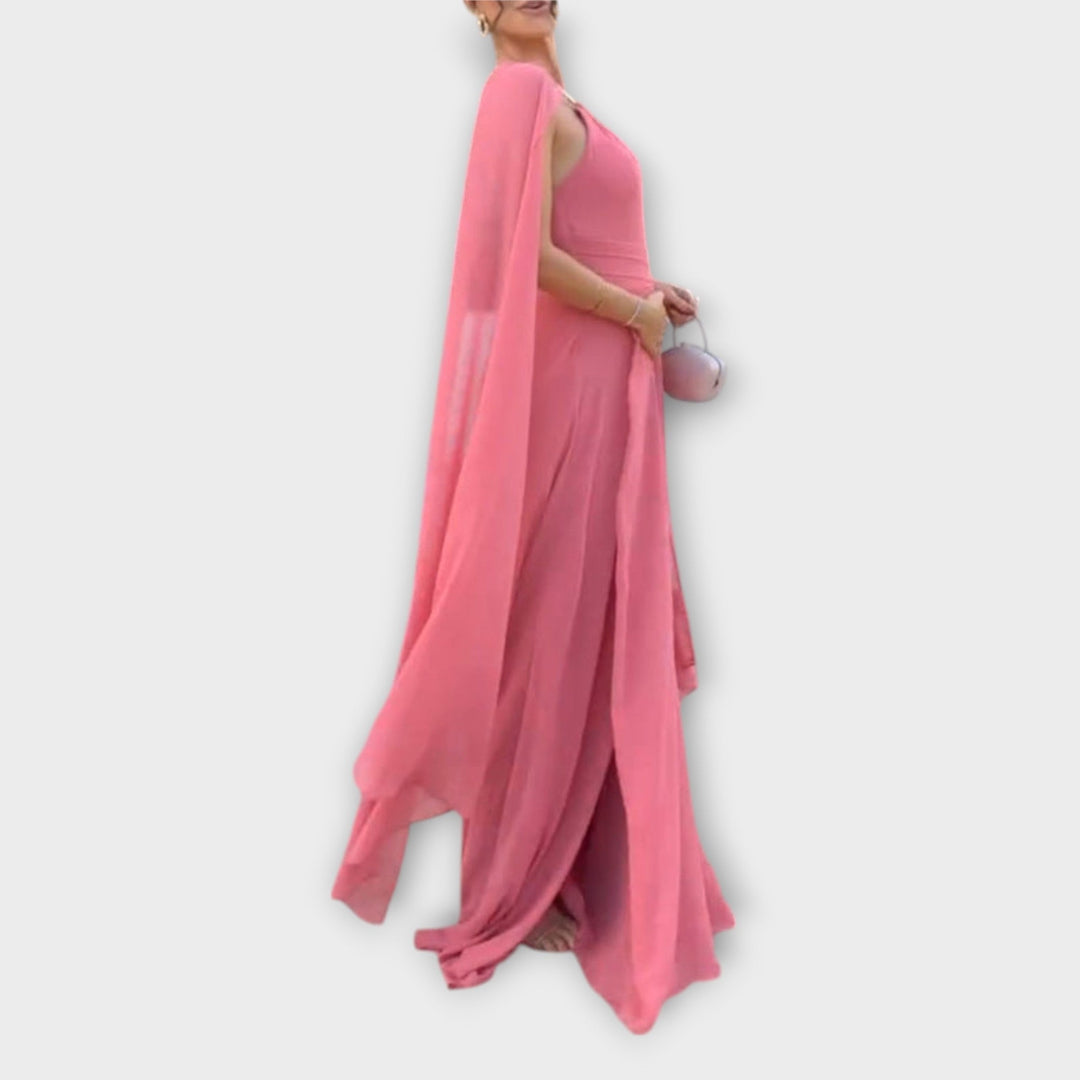 Zoe | Vestido Largo con Capa y Tajo Alto