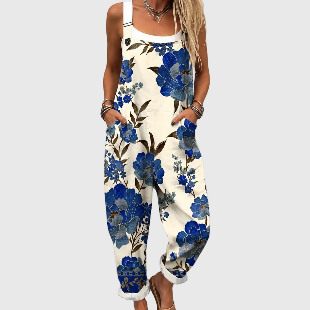 Liesel | Pantalón con tirantes de flores azules