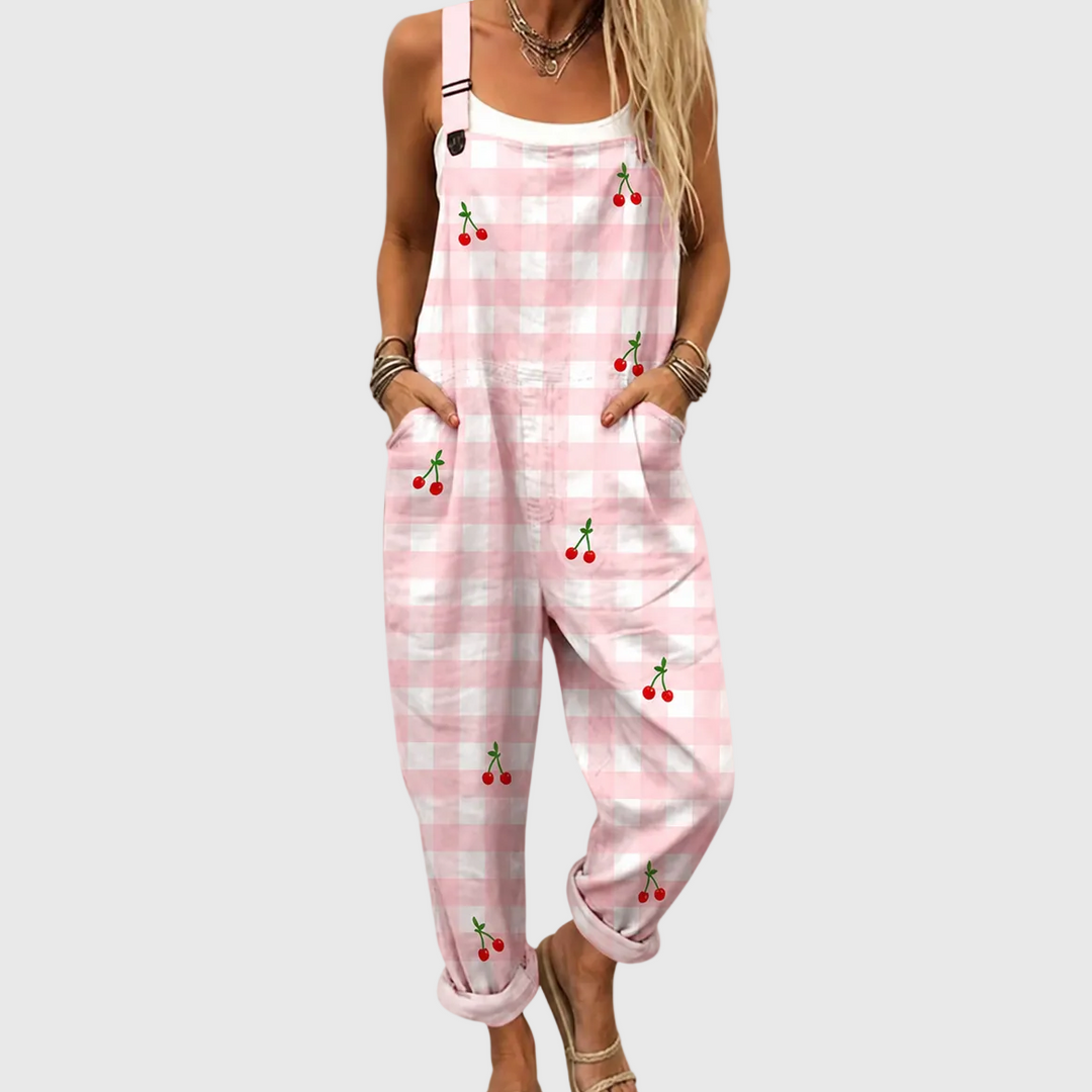 Selma | Pantalón de tirantes con cerezas Rosa pálido