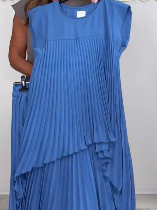 Conjunto de Top Midi Plisado Sherry y Pantalones de Pierna Ancha – Elegante Conjunto de Dos Piezas