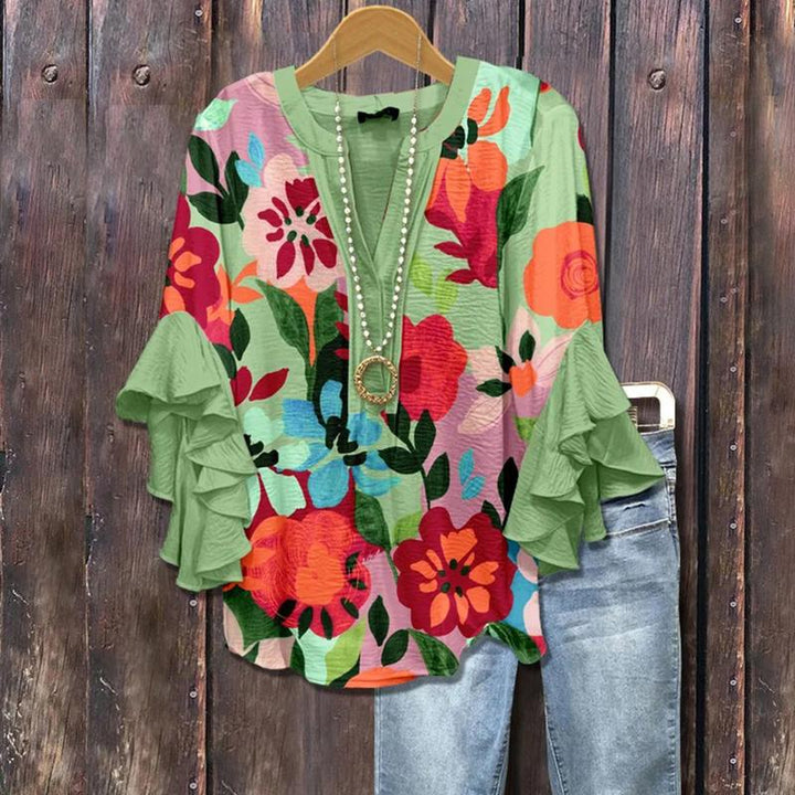 Belina | Top Floral con Volantes Vintage Retro para Mujeres