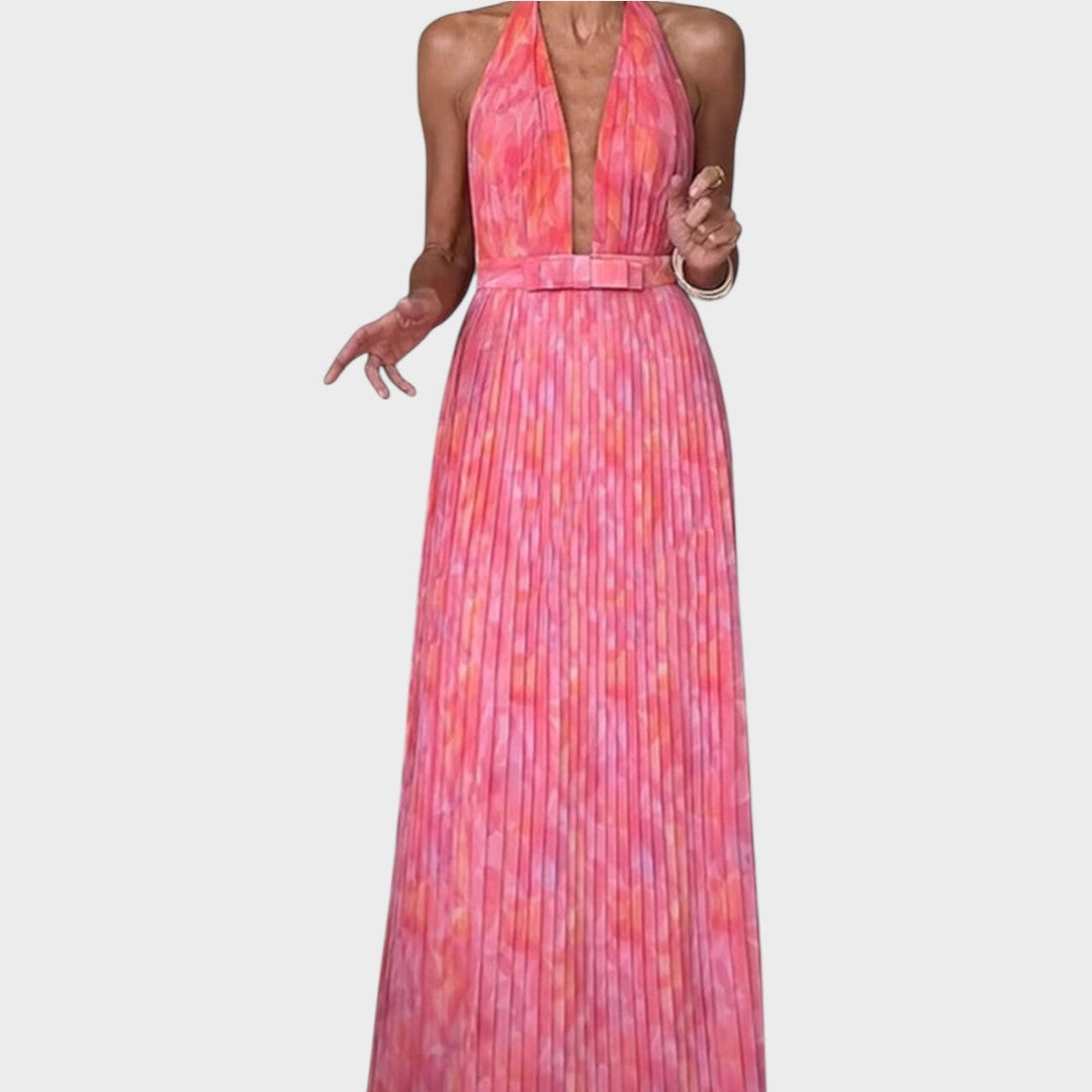 Brenda | Vestido Largo Plisado con Espalda Abierta