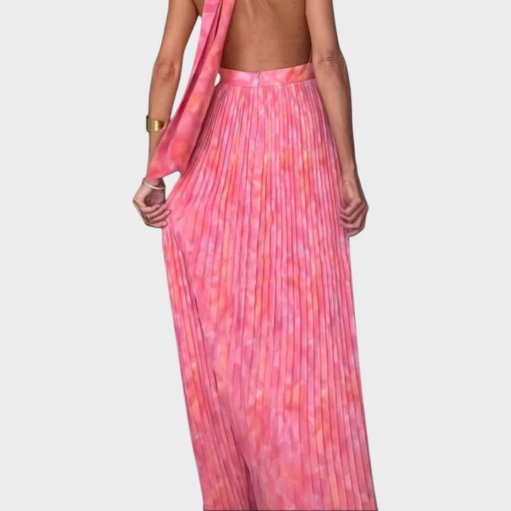 Brenda | Vestido Largo Plisado con Espalda Abierta