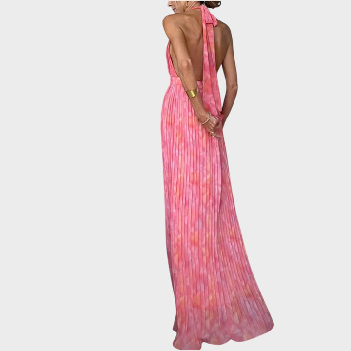 Brenda | Vestido Largo Plisado con Espalda Abierta