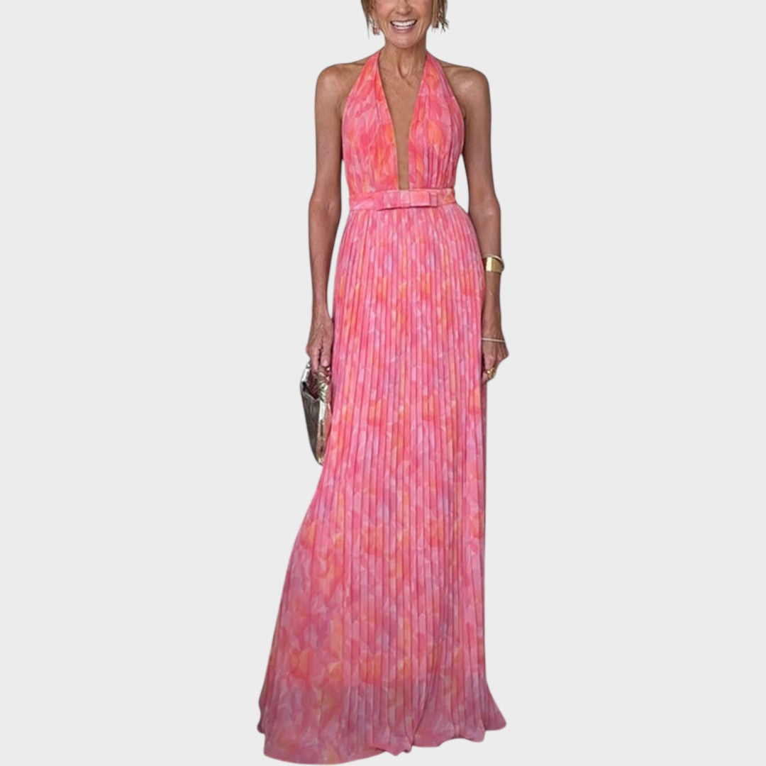 Brenda | Vestido Largo Plisado con Espalda Abierta