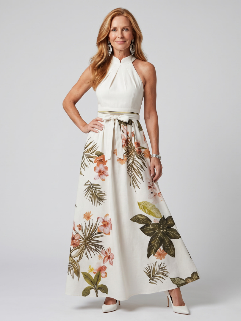 Camila | Vestido Largo Halter Botánico