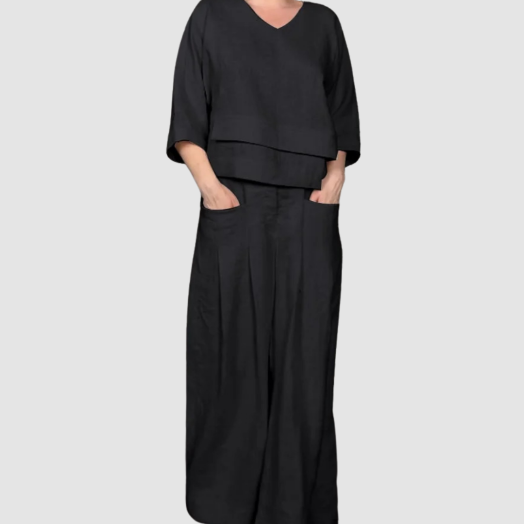 Vina | Conjunto Relajado de 2 Piezas – Top Asimétrico y Pantalones de Pierna Ancha
